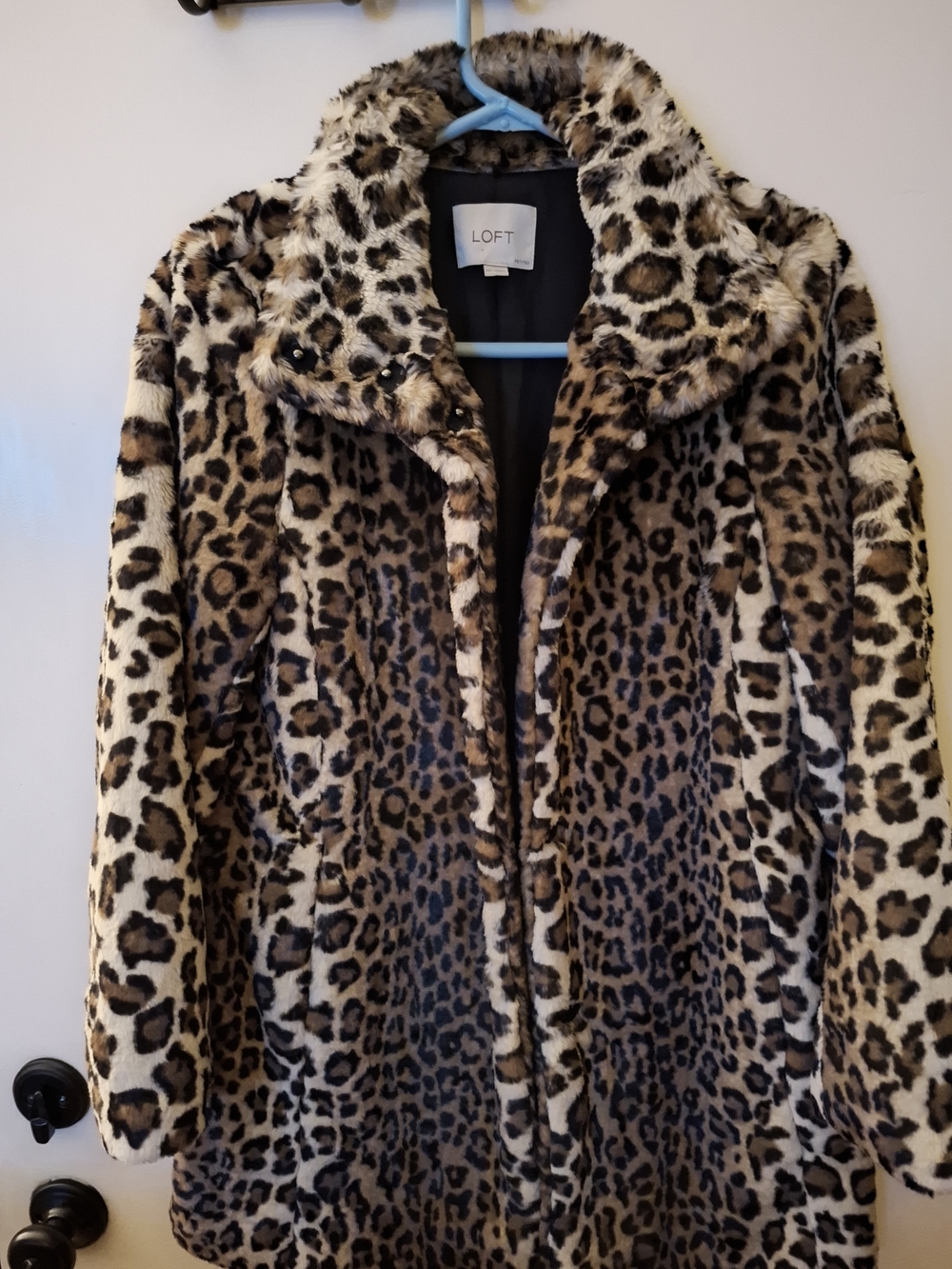 LOFT Leopard-Print Faux Fur Coat in Brown and Cream